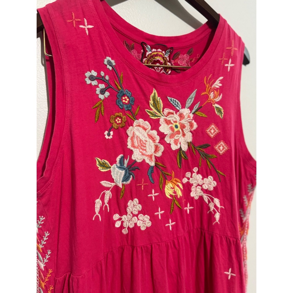 Johnny Was Ceretti Pink Embroidered Tiered Maxi Dress Womens XL Cotton J37723-4 - Picture 7 of 15